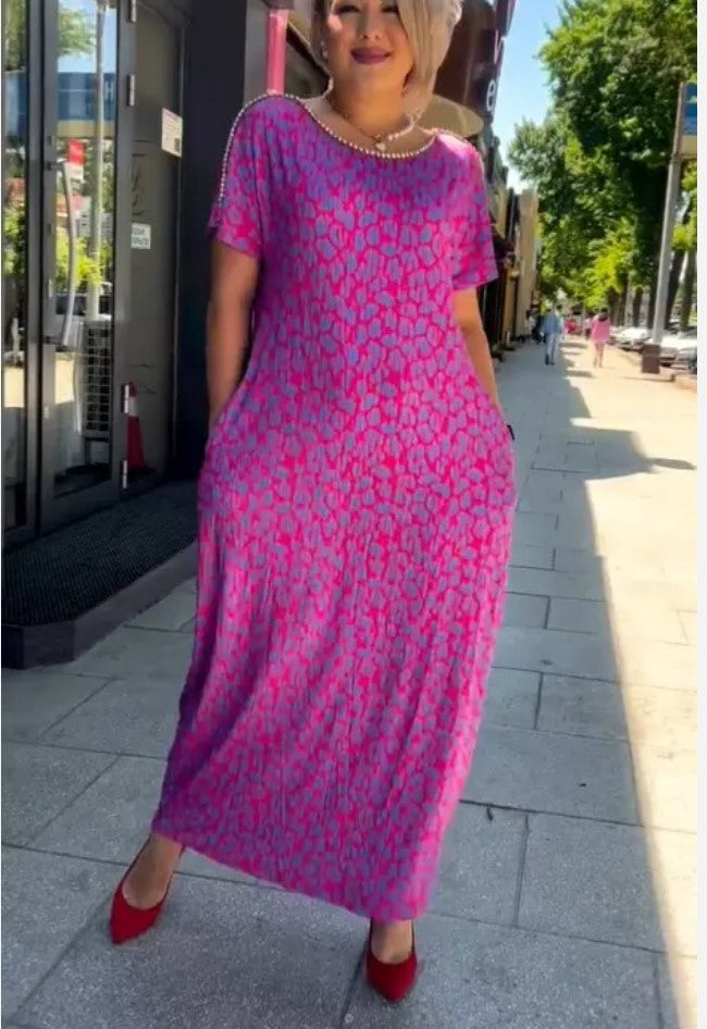 Raven - Spring Chic Printed Maxi Dress with Pockets