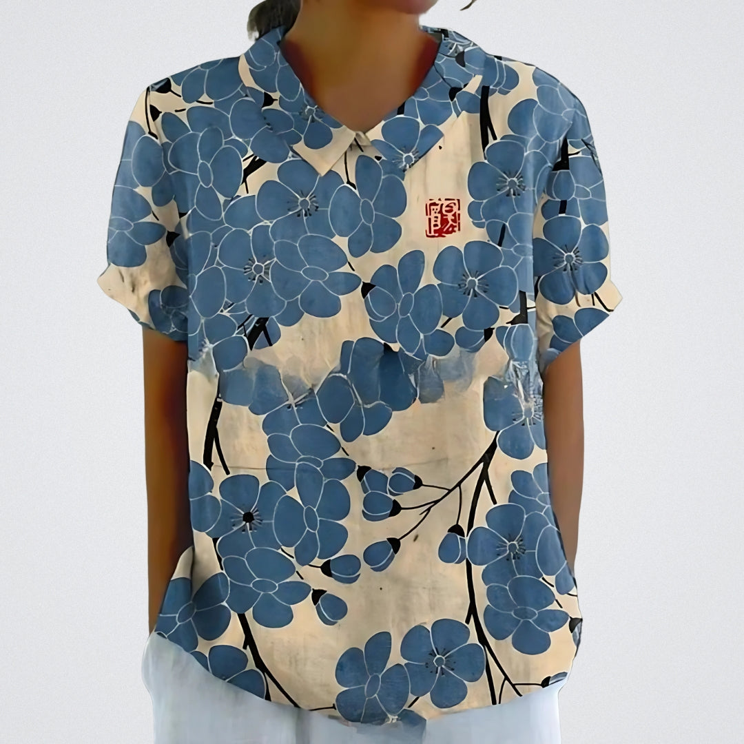 Lina™ - Stylish Linen Floral Blouse