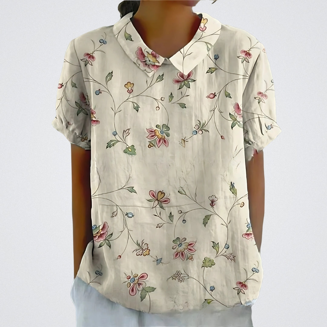 Lina™ - Stylish Linen Floral Blouse