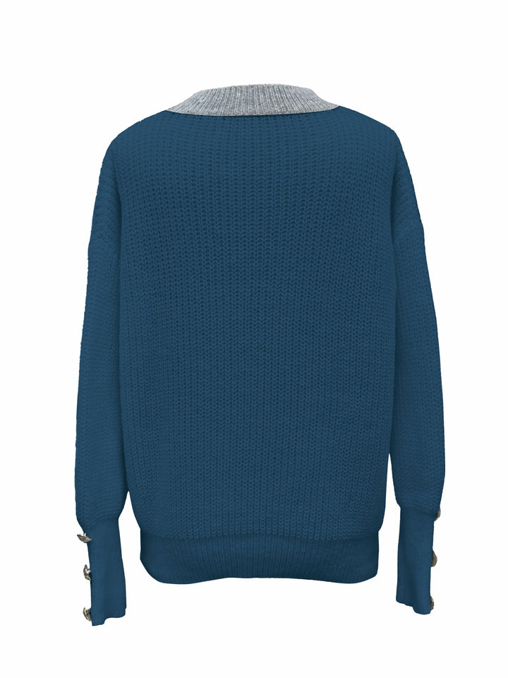Aubrey™ - Cozy V-Neck Button-Front Sweater