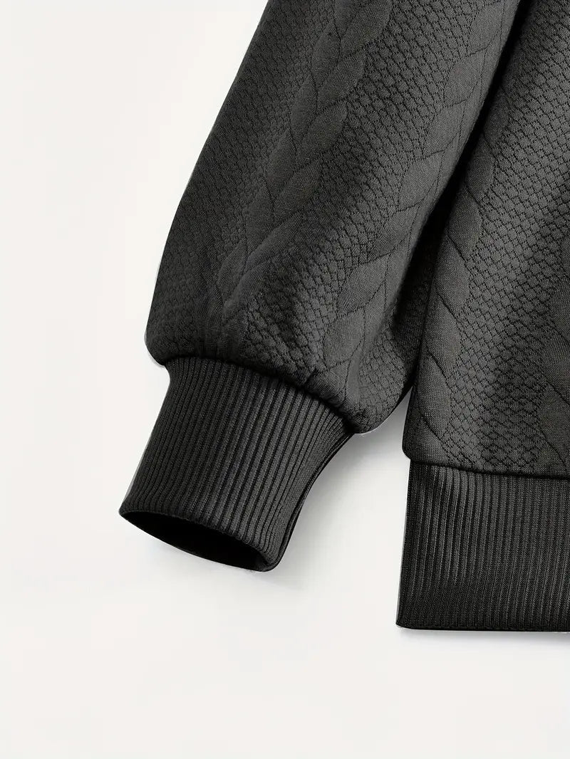 Brit & Boho™️ | Casual Jacquard Quarter-Zip Sweater