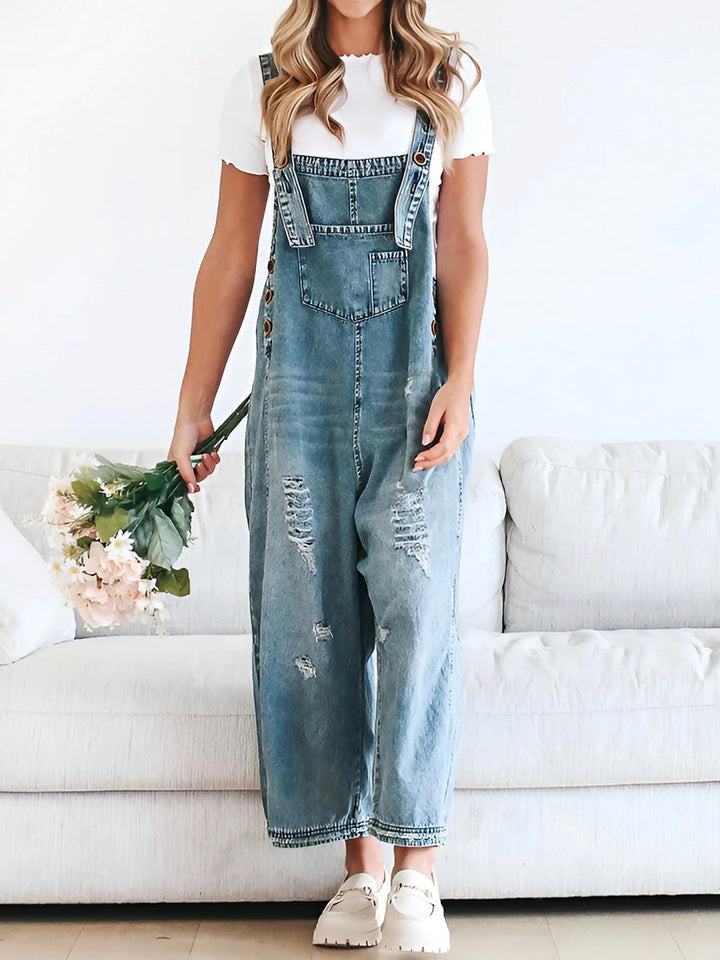 Thessa™ - Distressed Denim Overalls