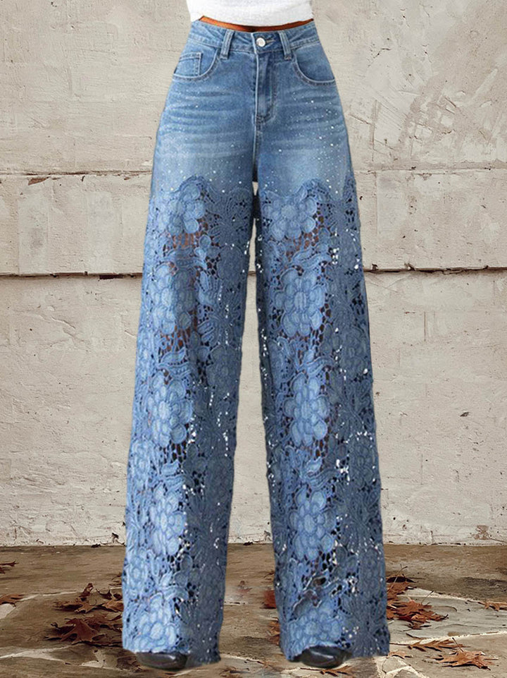 Celeste™ - Lace & Patchwork Mid-Rise Jeans