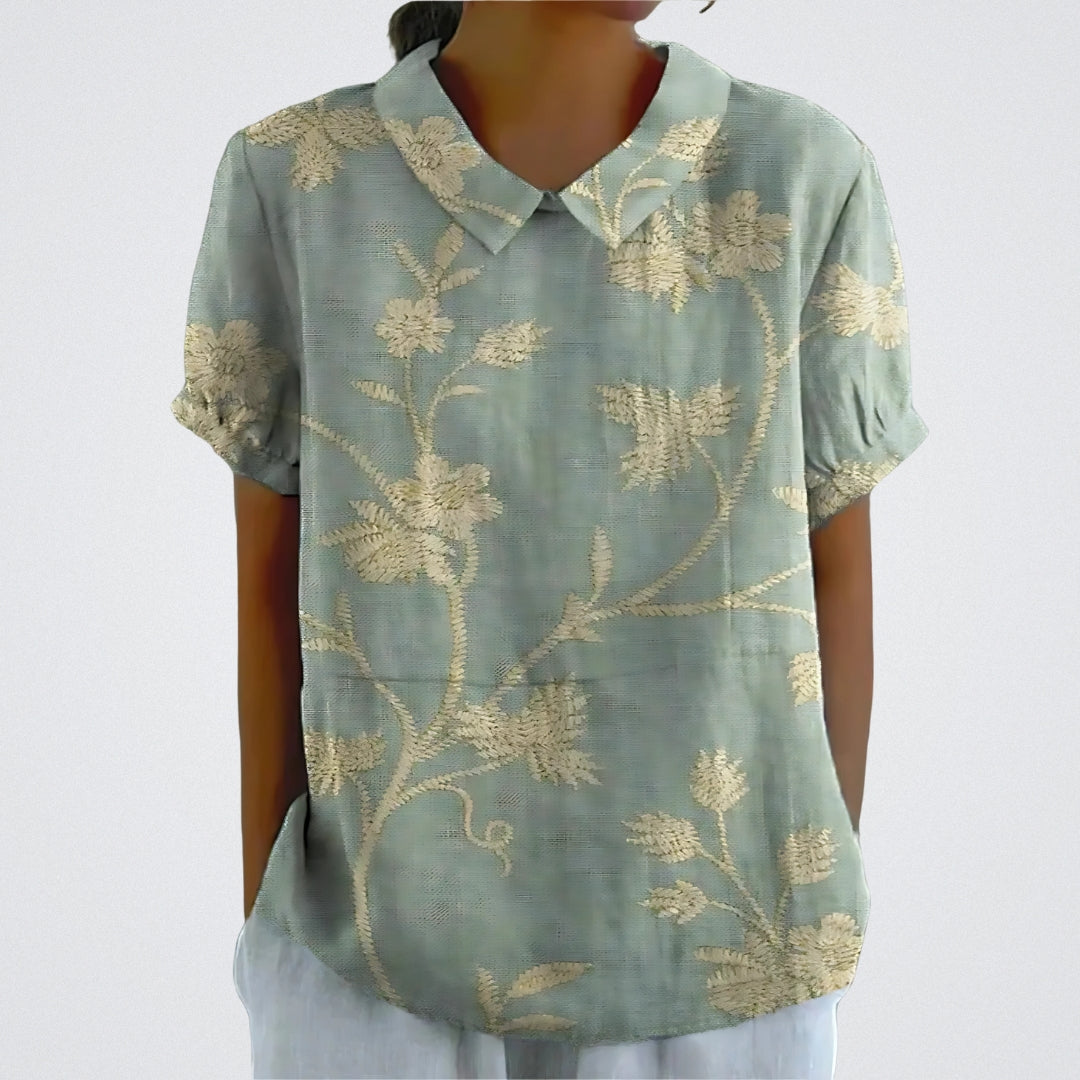 Lina™ - Stylish Linen Floral Blouse
