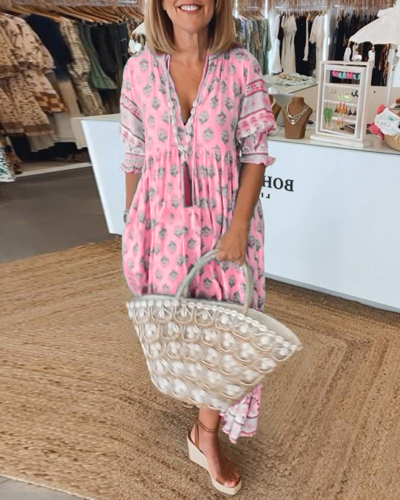 Modena™ | Casual Printed V-neck Half Sleeve Dress