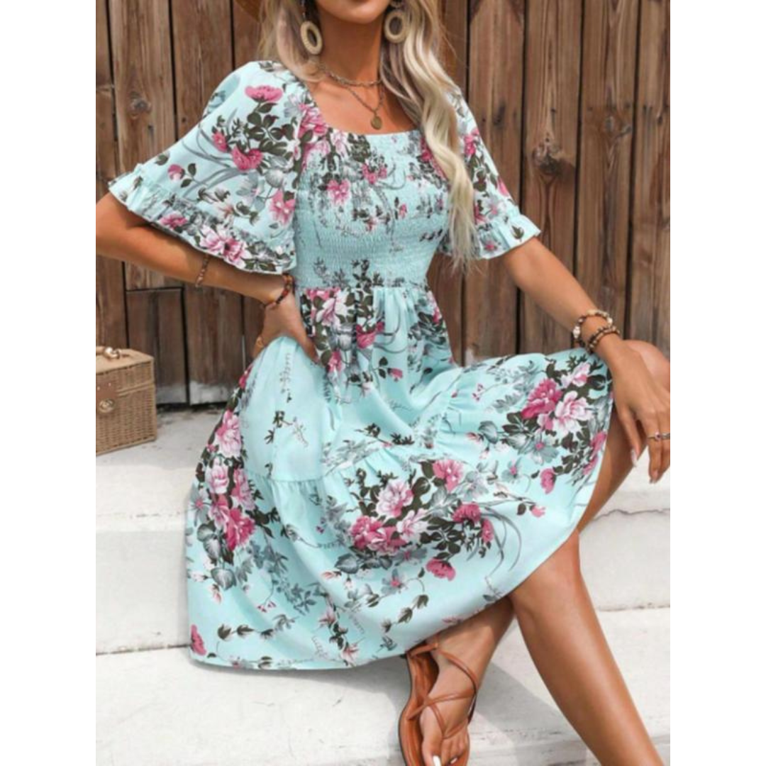 Isolde™ – Vintage Floral Flounce Sleeve Summer Dress