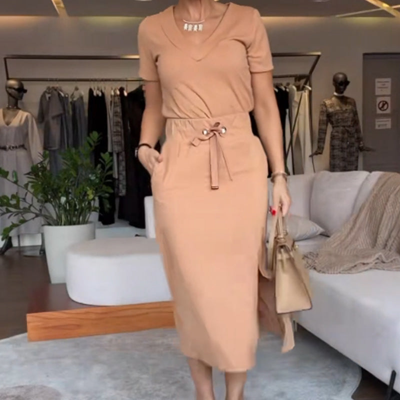 Tori™ - Stylish V-Neck Top & Skirt Set