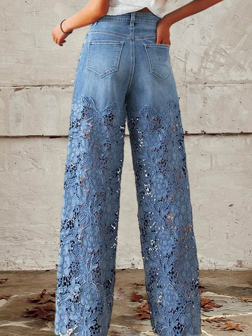 Celeste™ - Lace & Patchwork Mid-Rise Jeans