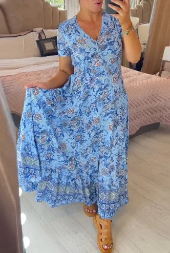 Alisa™ | V-Neck Dress with Floral Pattern