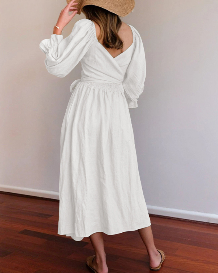 Aviana - Elegant Reversible Puff Sleeve Maxi Dress