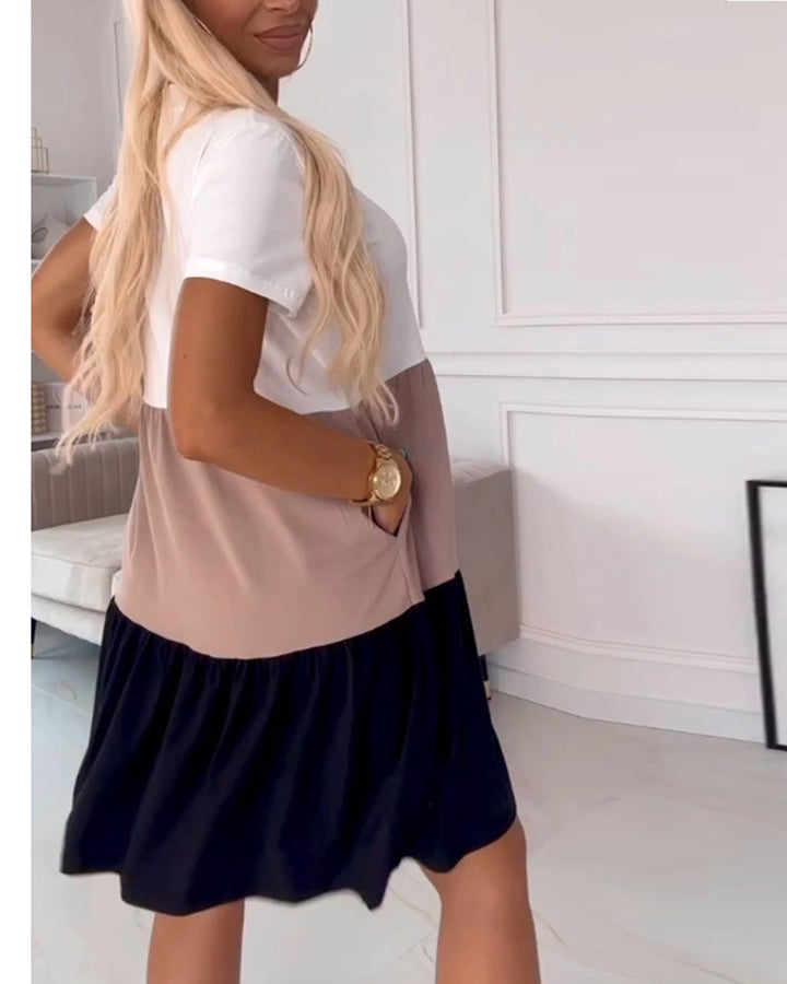 Alva | Colour Block Casual Dress with Short Sleeves