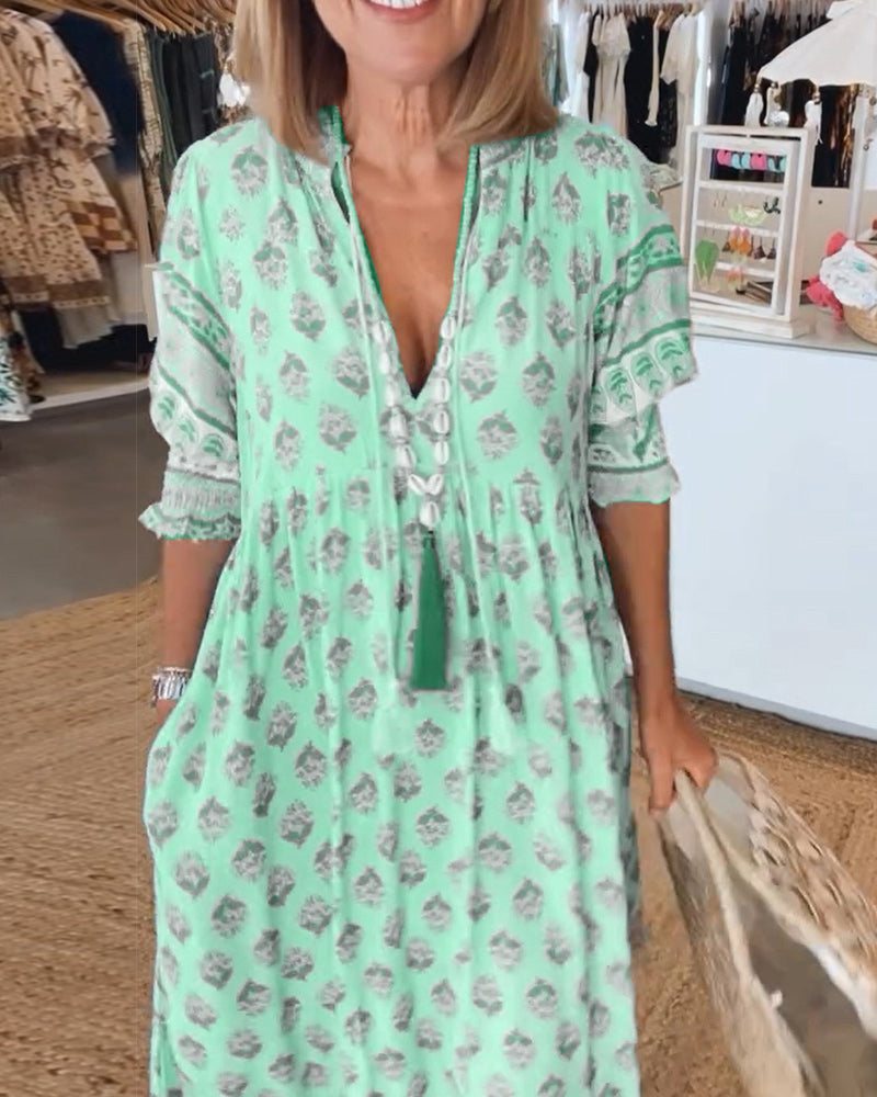 Modena™ | Casual Printed V-neck Half Sleeve Dress