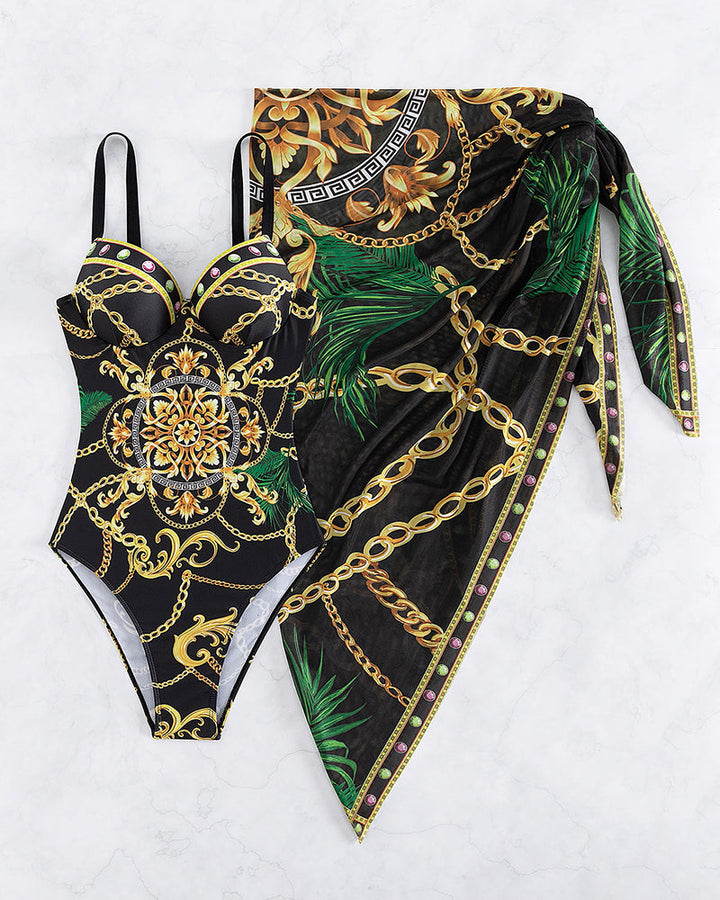 Marie | One-Piece Push-Up Swimsuit with Beach Skirt