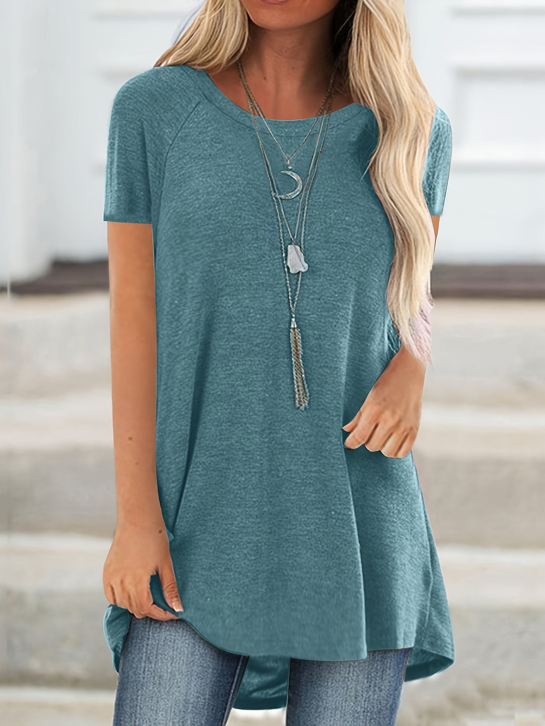 Faye™ - Casual Longline Crew Neck T-Shirt