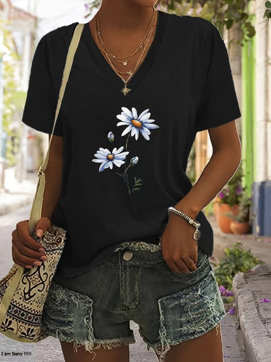 Celine™ - Floral V-Neck Tee
