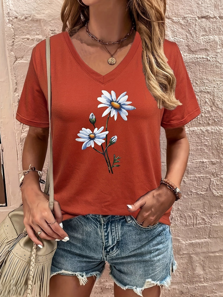 Celine™ - Floral V-Neck Tee