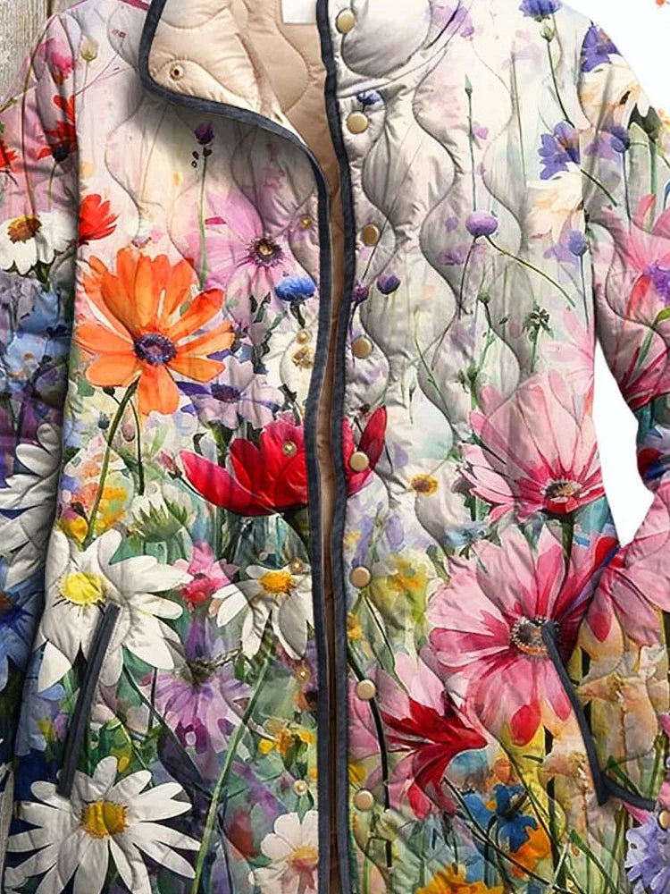Women's Vintage Charming Floral Print Casual Puffer Jacket