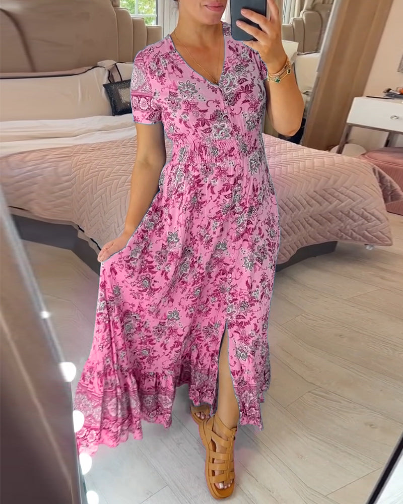 Alisa™ | V-Neck Dress with Floral Pattern