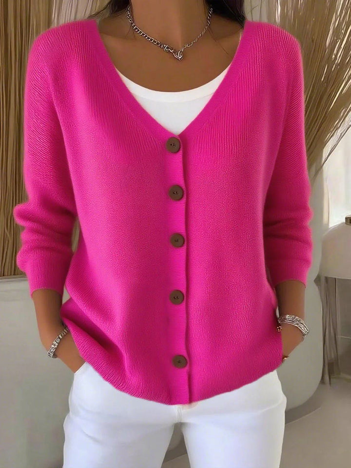 Olivia™ - Long Sleeve V-Neck Button Sweater