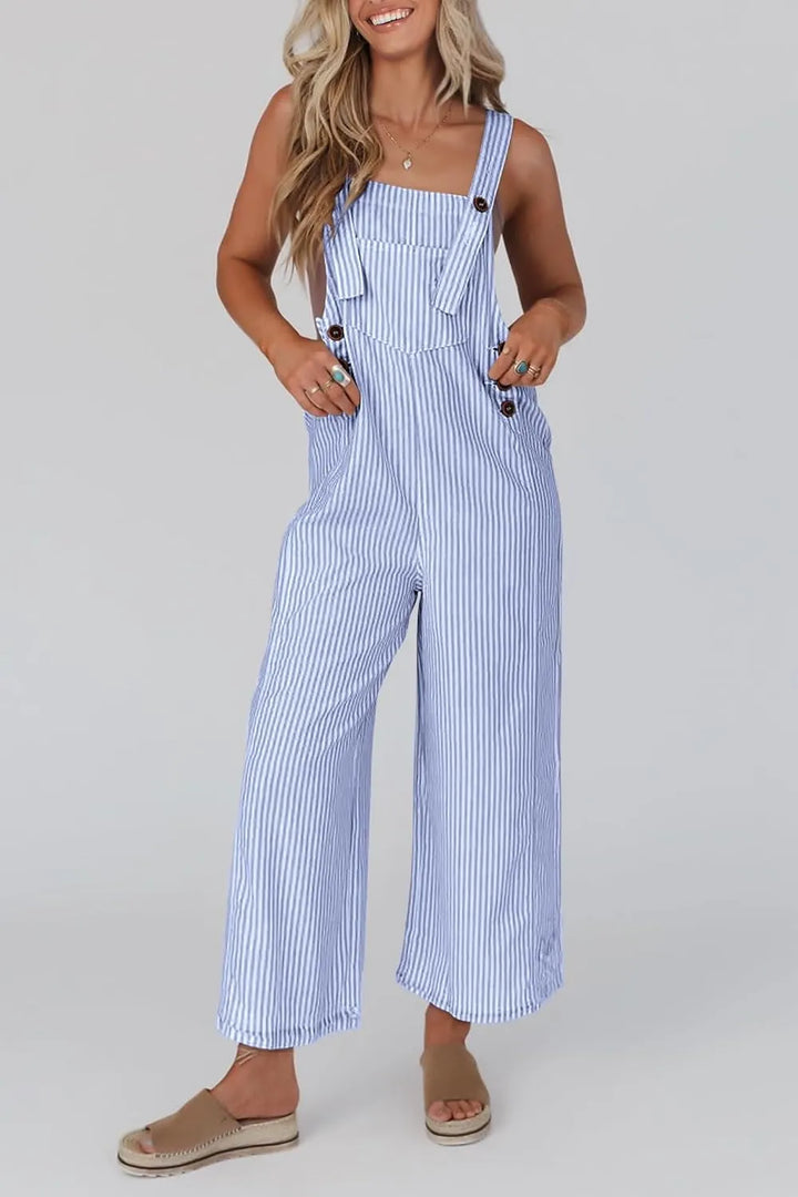 Erin™ - Women's Button Striped Wide Leg Jumpsuit