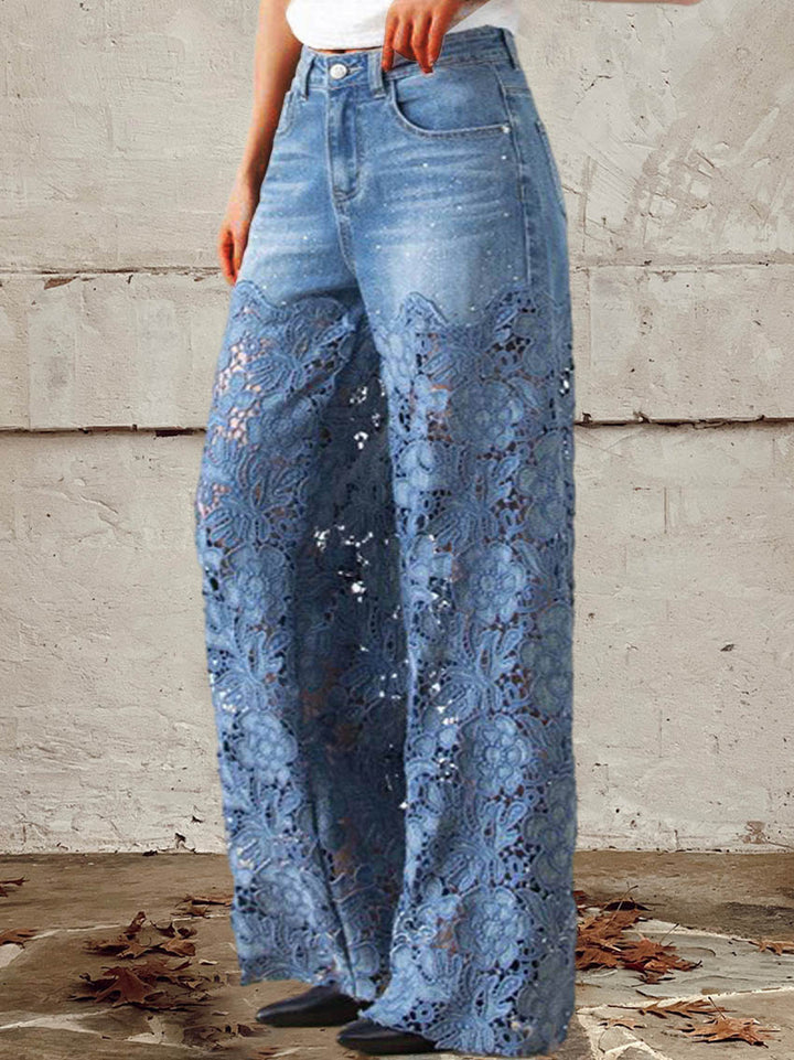 Celeste™ - Lace & Patchwork Mid-Rise Jeans