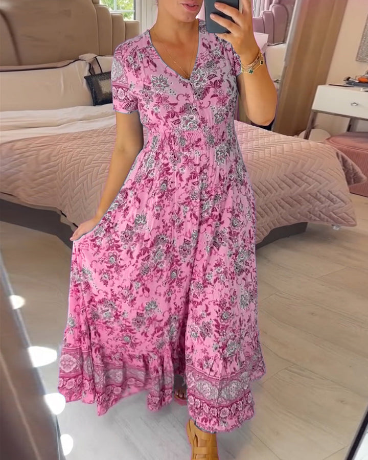Alisa™ | V-Neck Dress with Floral Pattern