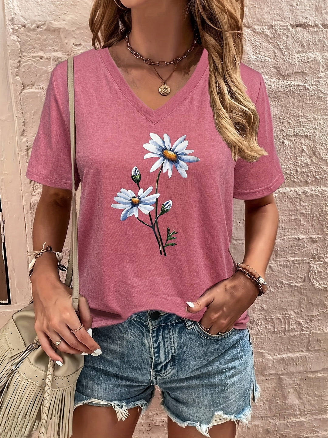 Celine™ - Floral V-Neck Tee