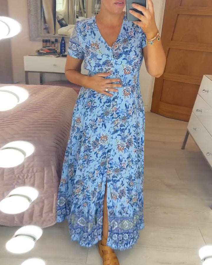 Alisa™ | V-Neck Dress with Floral Pattern