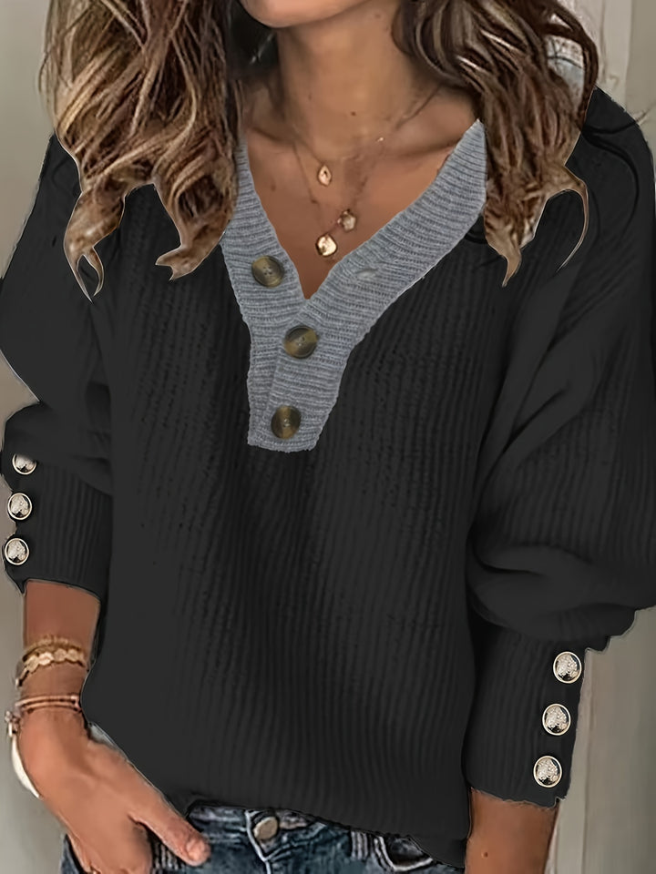 Aubrey™ - Cozy V-Neck Button-Front Sweater