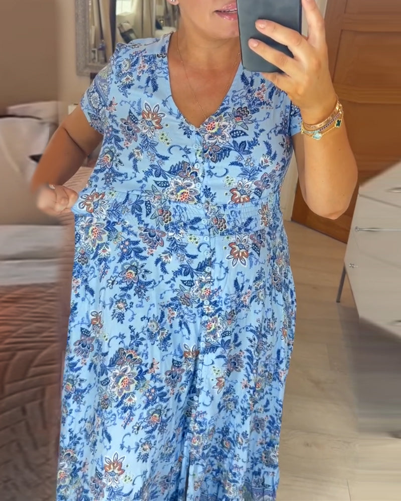 Alisa™ | V-Neck Dress with Floral Pattern