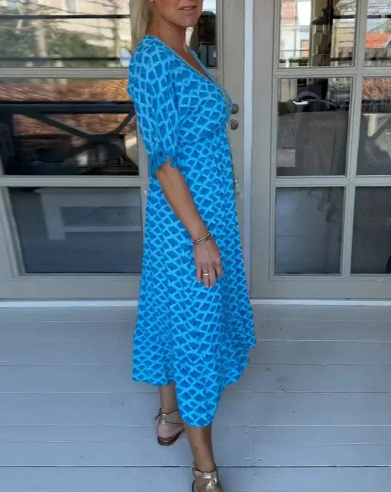 Aisha™ | Comfortable Loose Fit V-Neck Midi Dress