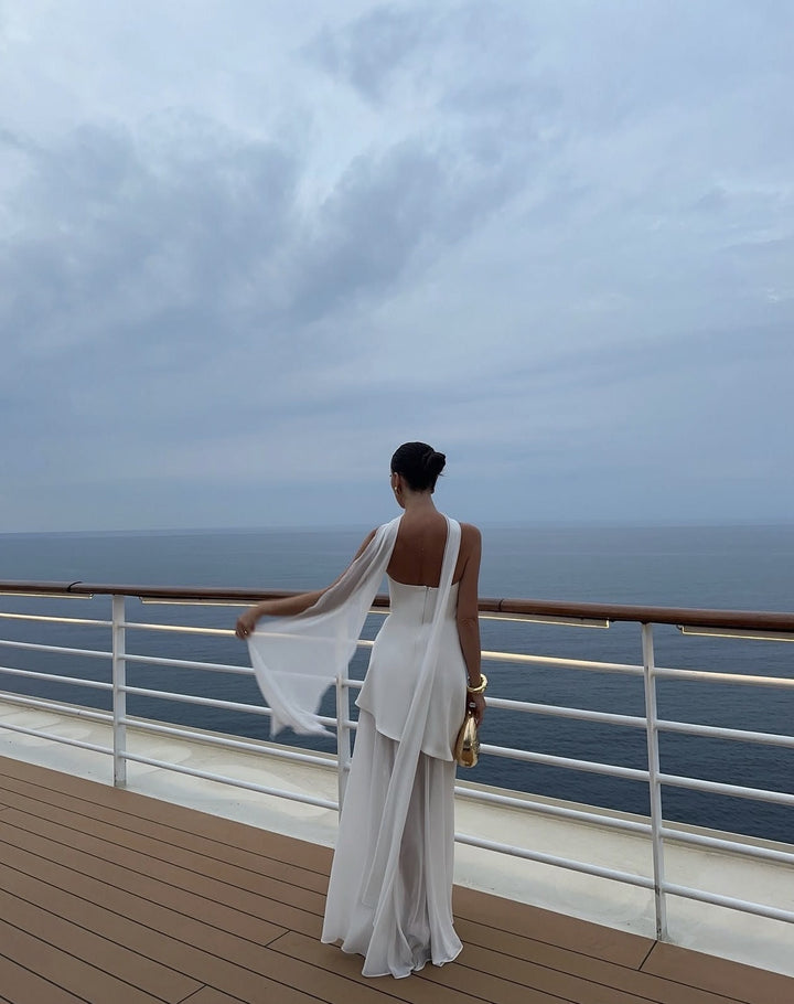 Ariadne - Strapless Patchwork Mesh Asymmetrical Maxi Dress