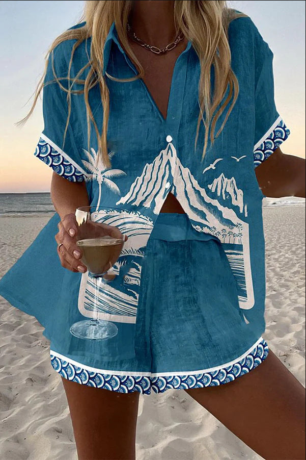 Virina™ | Short Linen Set Mount Fuji.