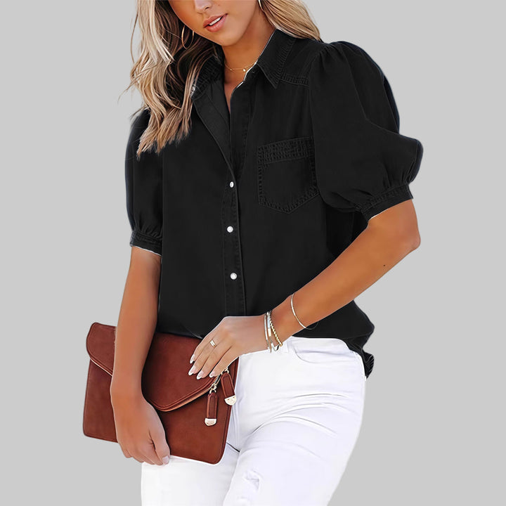 Regina™ - Casual Bubble Sleeve Button Down Top