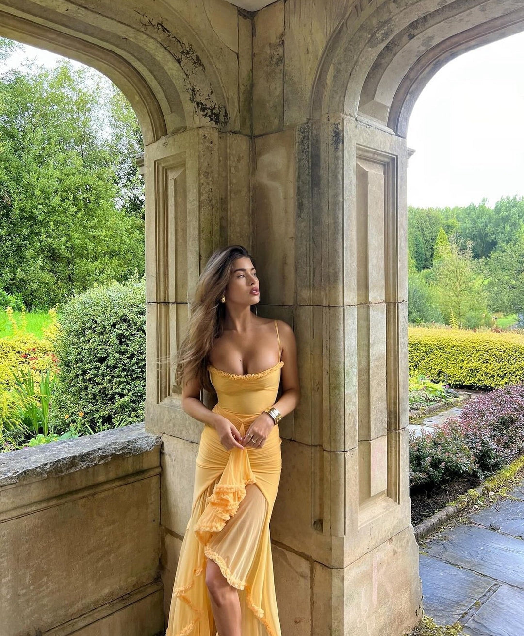 Fauna - Ruched Ruffle Dovetail Party Dress