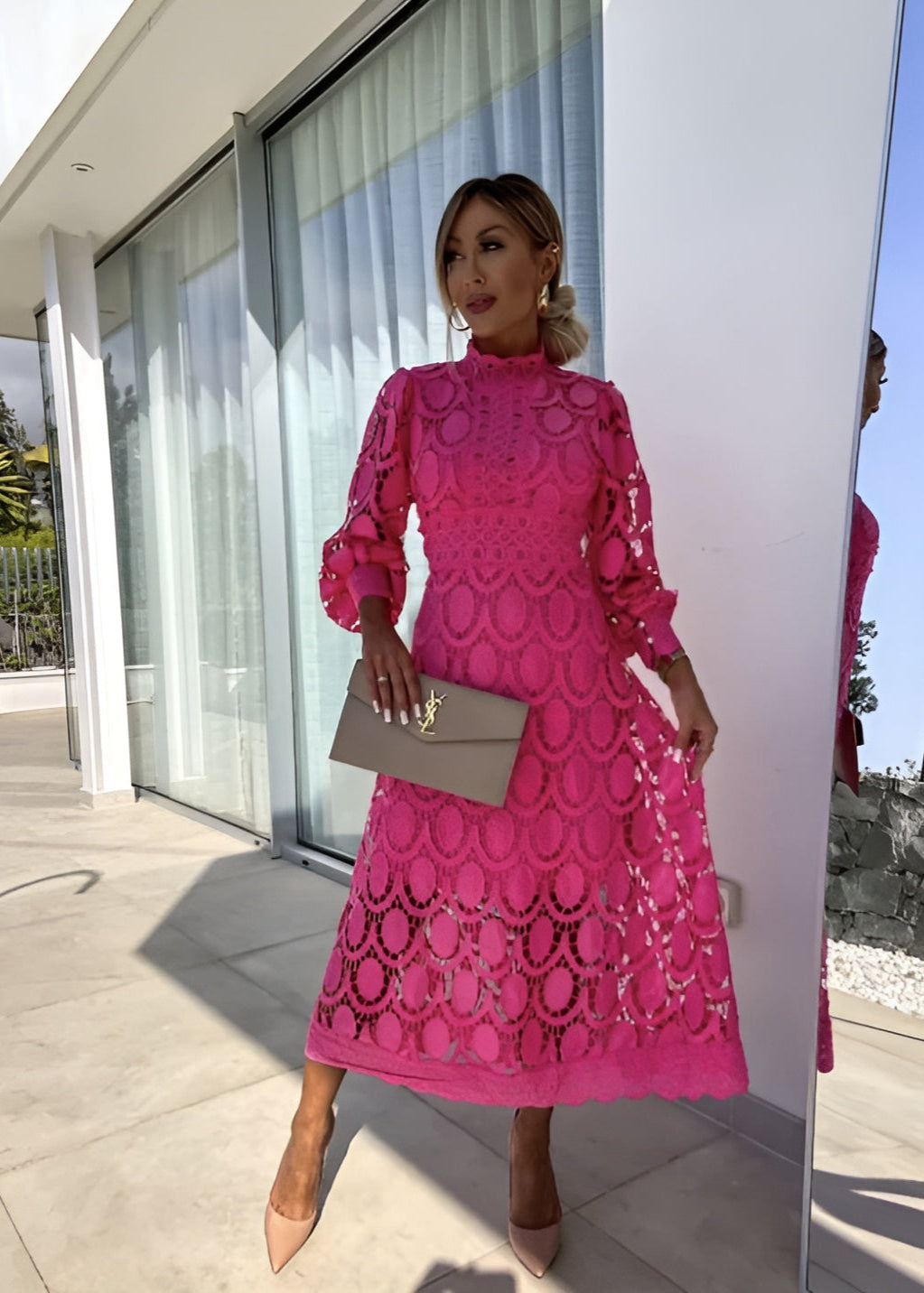 Lennon - Women's Stand Collar Hollow Out Long Dress