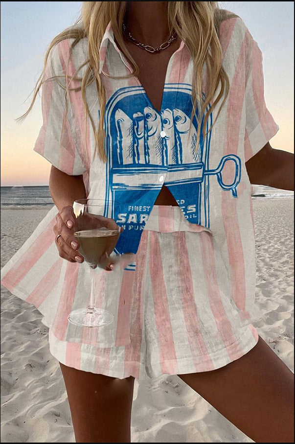 Silava™ | Short linen set with sardine print.