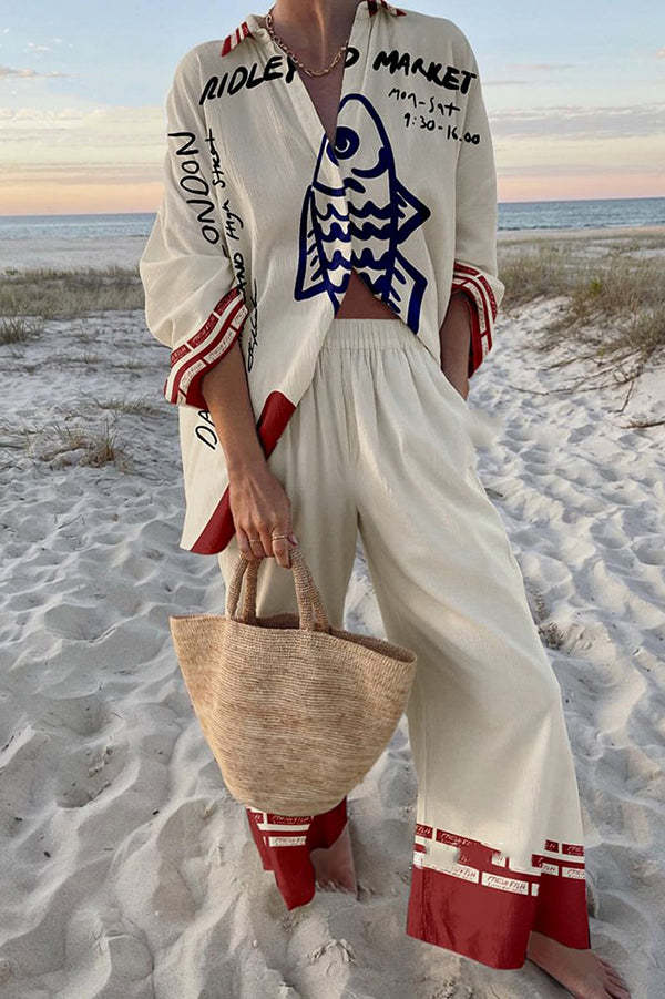 Rounelle™ | Complete linen set with blue fish print (copy)