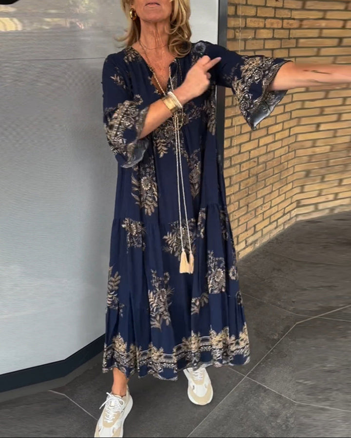 Rose™ – Vintage Loose V-Neck Midi Dress