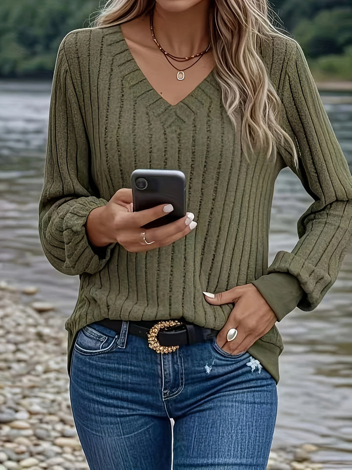 Joan™ - Stylish Ribbed V-Neck Sweatshirt