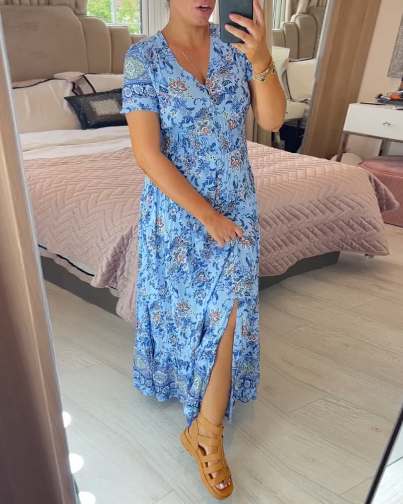 Alisa™ | V-Neck Dress with Floral Pattern