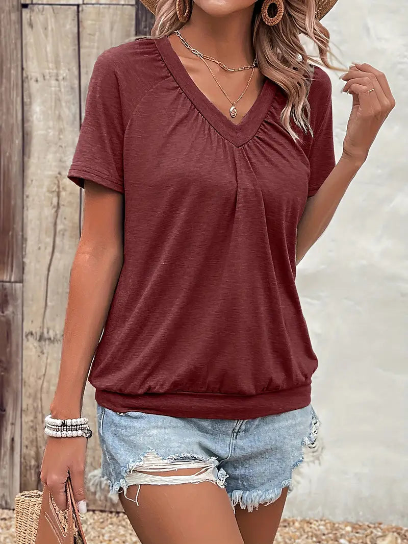 Hilda™ - Casual Solid Color V-Neck T-Shirt