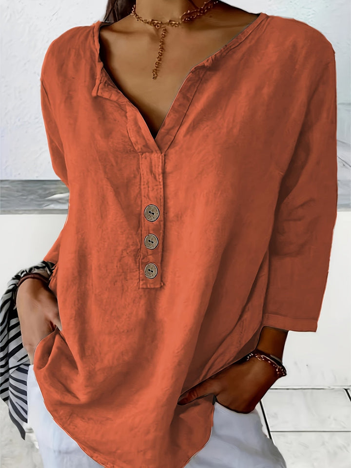 Harper™ - Loose V-Neck Button-Up Top