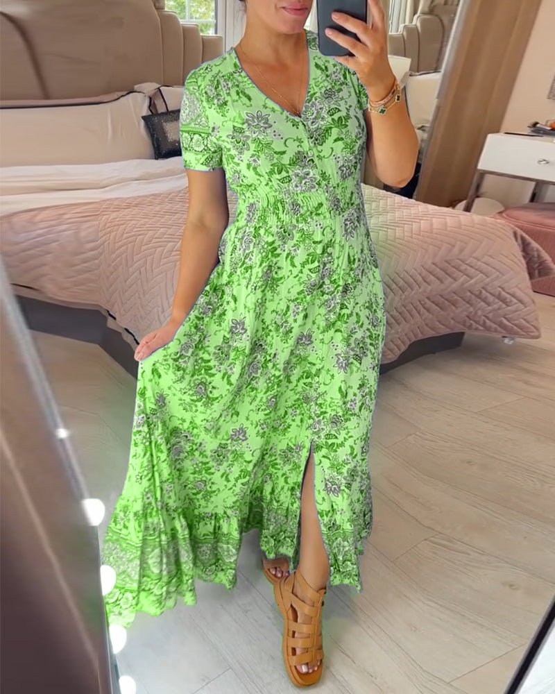 Alisa™ | V-Neck Dress with Floral Pattern