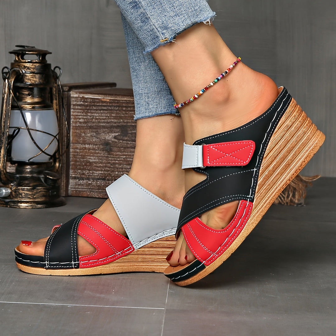 Marina Colorblock Wedge Slides - Comfortable Sandals