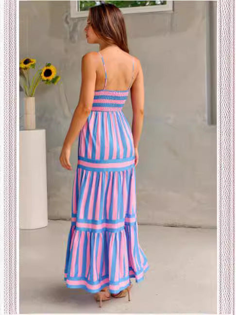 Marisol | Striped Maxi Dress with Straps and Pockets