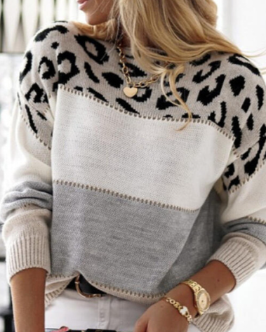 Zoe - Colourblock Leopard Sweater
