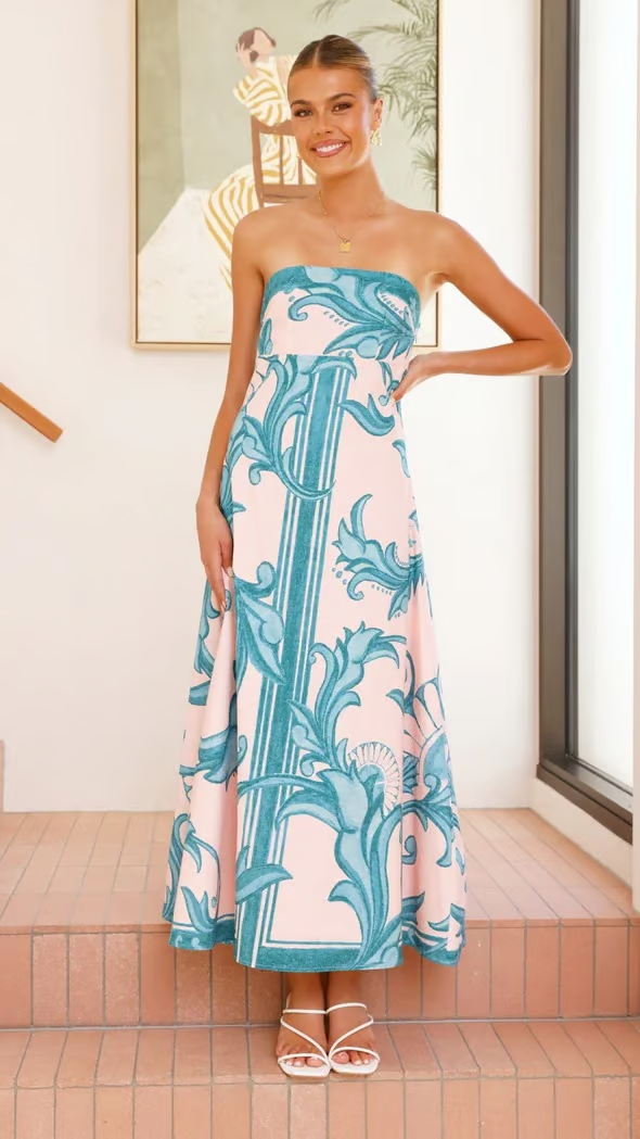 Iris - Vintage Printed Long Tube Dress
