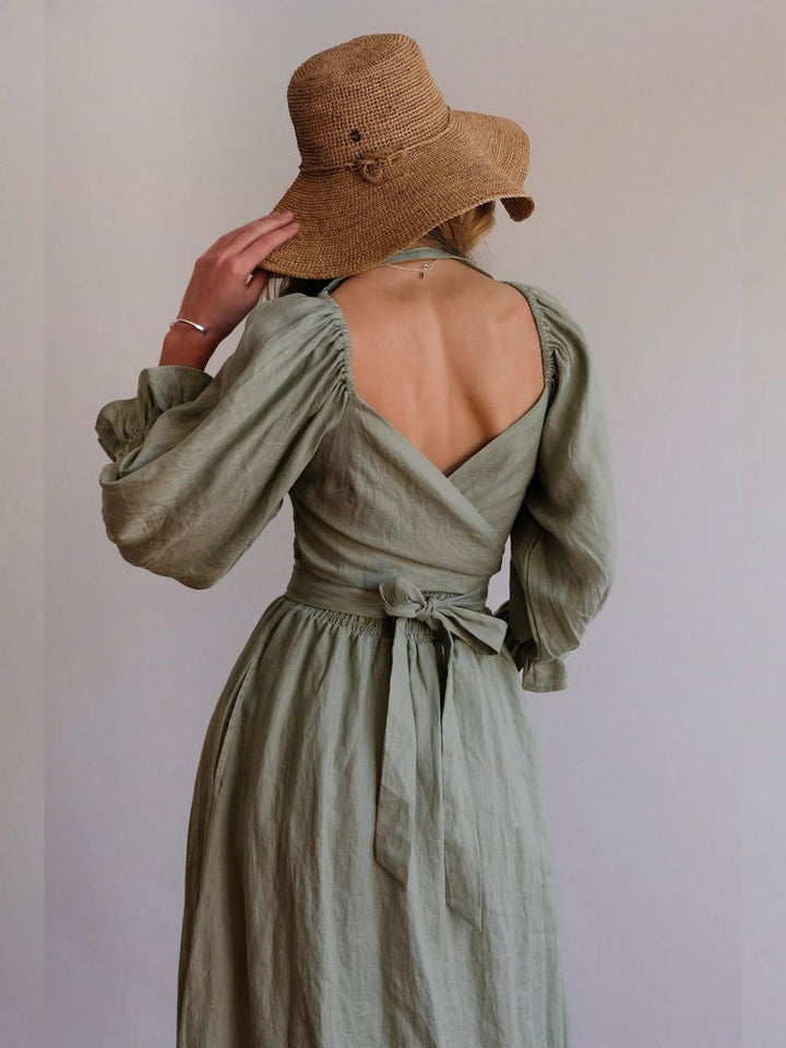 Aviana - Elegant Reversible Puff Sleeve Maxi Dress