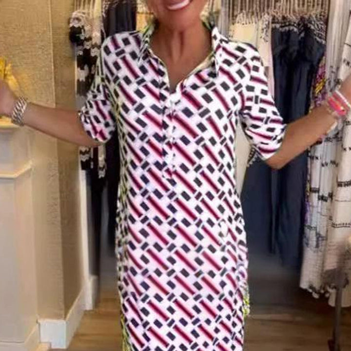 Pamela™ - Geometric Patterned Shirt Dress
